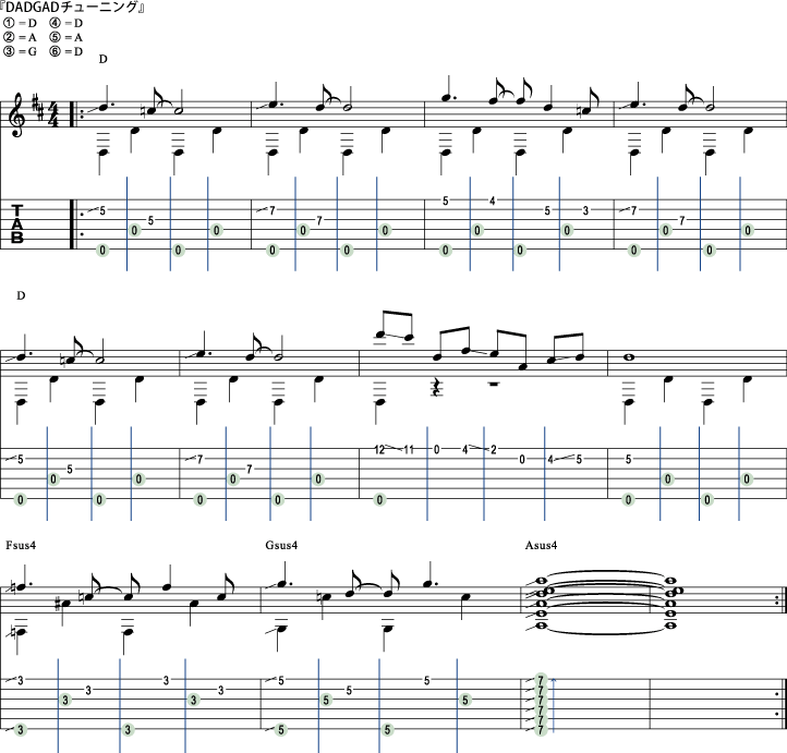 DADGAD・フレーズ3（スライド編）