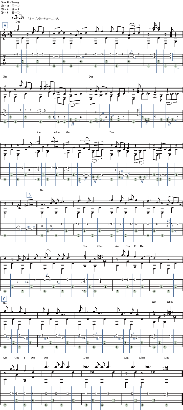 オープンDm 練習曲（ブルース風）
